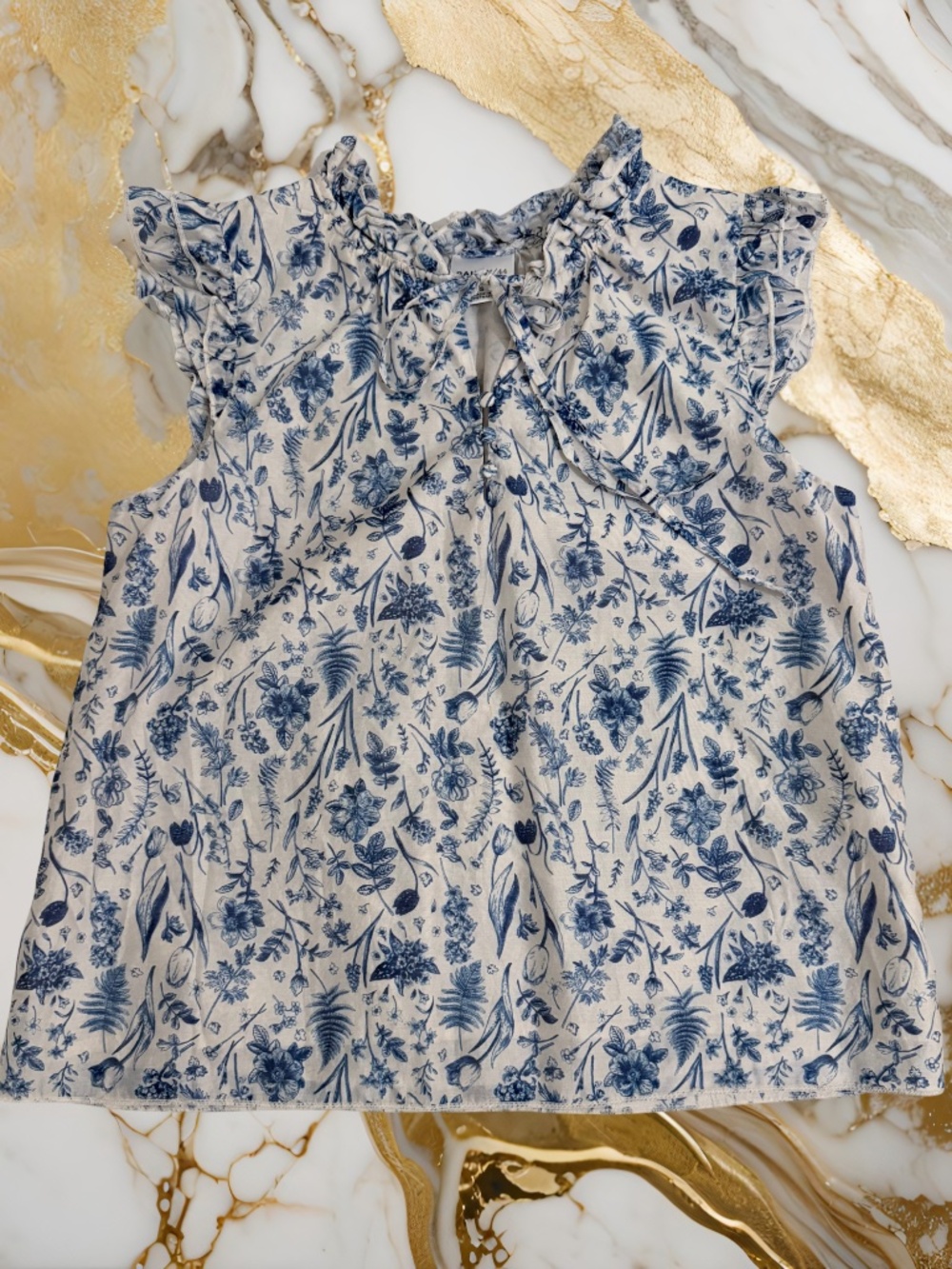 Women’s Bailey Blue Floral Ruffle Neck Sleeveless Top
